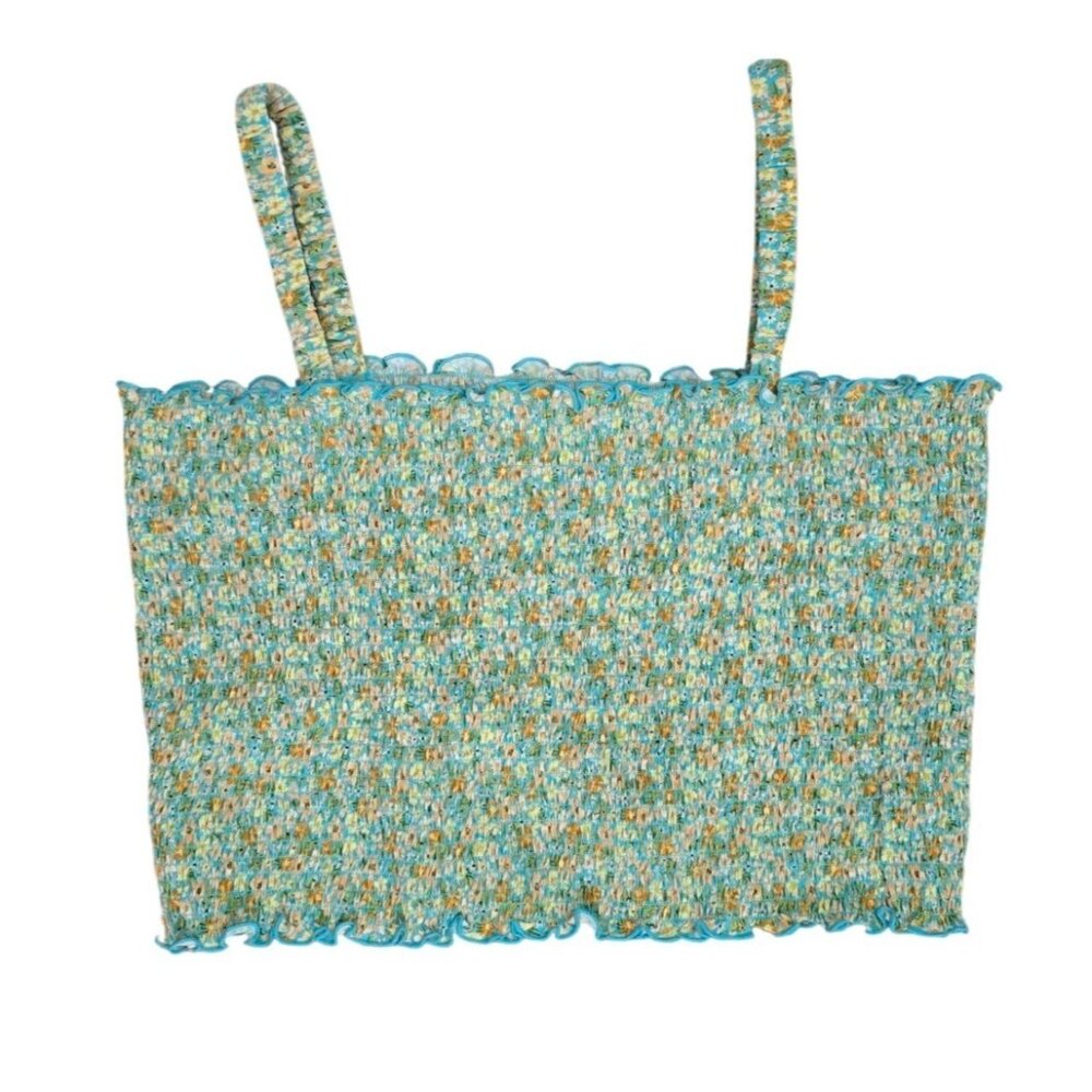 Arizona Jean Co Womens Smocked Turquoise Floral Tank Top XXL